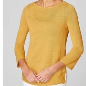 J. Jill Linen Blend Boatneck Sweater  Lightweight Gold size Large